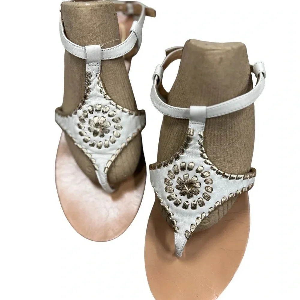 Jack Roger’s Elise Sandal‎ Women’s 8.5 White/Platinum Stacked Heel